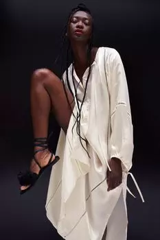 Атласное платье-туника H&amp;M, сливочный