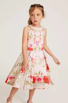 Атласное платье устричного цвета с цветочным мотивом и вырезом через шею Baker By Ted Baker, мультиколор