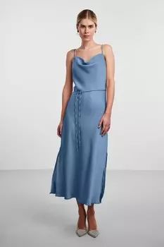 Атласное платье Yasz с драпированным вырезом Yas, синий
