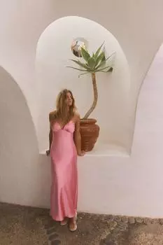 Атласное платье ZARA, цвет Bubble gum