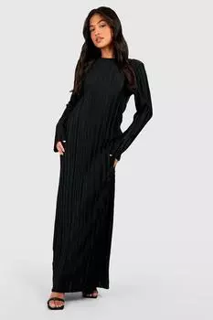 Атласное плиссированное платье макси с низкой спинкой и низкой спинкой boohoo, черный