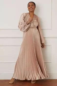 Атласное плиссированное платье макси с закрученной талией Wallis, бежевый
