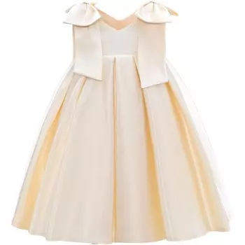 Атласное плиссированное платье Palermo цвета шампанского с бантом Tulleen, золото