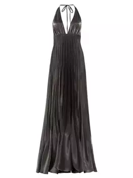 Атласное плиссированное платье с бретельками на шее Frederick Anderson, цвет silver