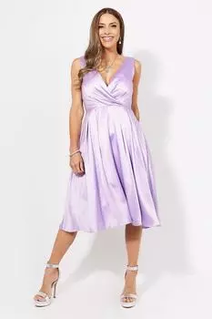 Атласное праздничное платье длиной до колена с V-образным вырезом KRISP, красный