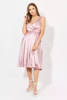 Атласное праздничное платье длиной до колена с V-образным вырезом KRISP, розовый