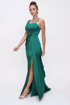 Атласное вечернее платье на подкладке зеленого цвета с воланом спереди By Sayg, зеленый
