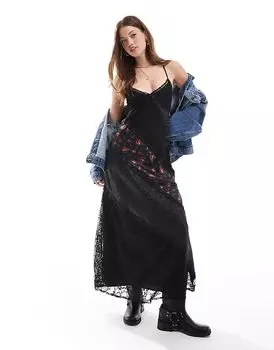 Атласное жаккардовое кружевное макси-платье с принтом роз Miss Selfridge