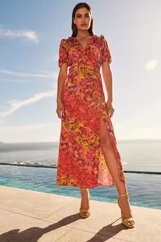 Атласное жаккардовое платье миди Next, желтый