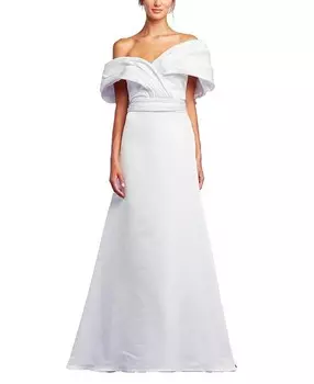 Атласное жаккардовое платье Tadashi Shoji Tenley, слоновая кость/кремовый