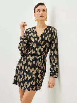 Атласное женское платье с двубортным воротником и длинным рукавом LCW Vision