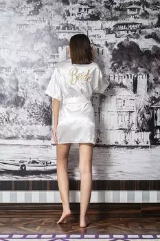 Атласное золотое свадебное платье невесты с вышивкой FOR YOU MODA