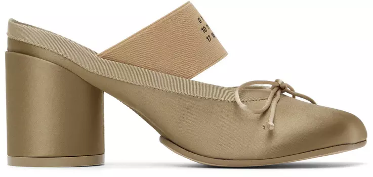 Атласные балетки хаки MM6 Maison Margiela, Three house