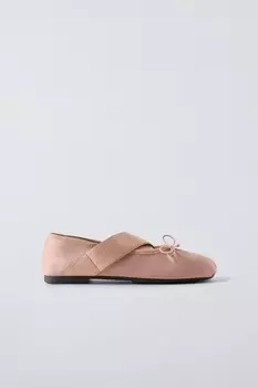 Атласные балетки с перекрестными лесочками ZARA, розовый