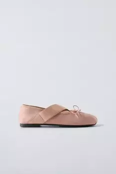 Атласные балетки с перекрестными лесочками ZARA, розовый