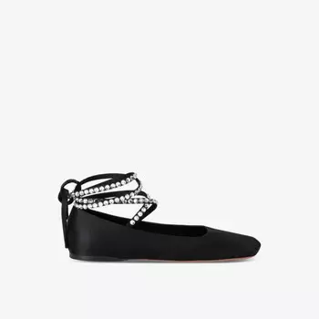 Атласные балетки, украшенные кристаллами. Amina Muaddi, черный