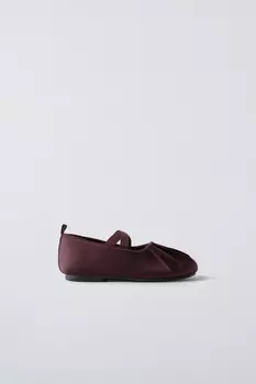 Атласные балетки ZARA, бордово-красный