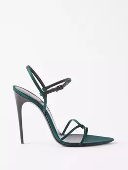 Атласные босоножки clara 110 Saint Laurent, зеленый