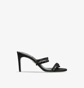 Атласные босоножки на каблуке Chandelier 80, украшенные кристаллами Rene Caovilla, черный