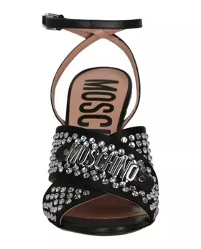 Атласные босоножки на каблуке с кристаллами Moschino, черный