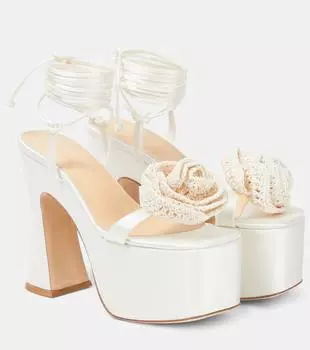 Атласные босоножки на платформе с цветочной аппликацией Magda Butrym, белый