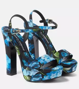 Атласные босоножки на платформе с цветочным принтом Dolce&Gabbana, мультиколор