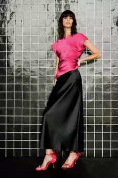 Атласные босоножки на высоком каблуке с бантом ZARA, красный