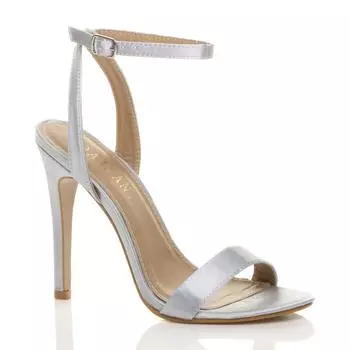 Атласные босоножки на высоком каблуке с ремешком на щиколотке Barely There AJVANI, серебро