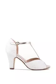 Атласные босоножки 'Quentin' на высоком каблуке с Т-образной планкой и блочным каблуком Paradox London, белый