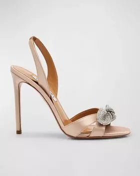 Атласные босоножки с ремешком на пятке с бантом и кристаллами Aquazzura, цвет Powder Pink