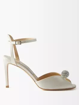 Атласные босоножки sacora 85 с кристаллами Jimmy Choo, белый