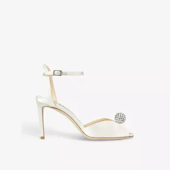 Атласные босоножки Sacora, украшенные хрустальными сферами Jimmy Choo, белый