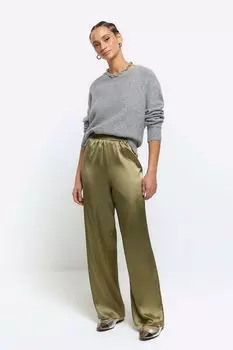 Атласные брюки без застежки с эластичной резинкой на талии River Island, зеленый