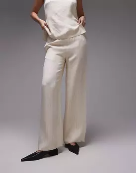 Атласные брюки цвета пахты в тонкую полоску с шнурком Topshop