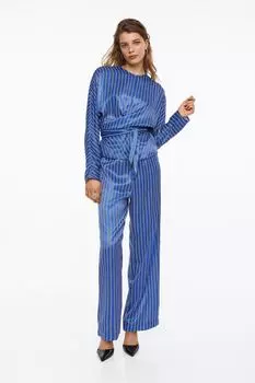 Атласные брюки H&M, синий/полосатый