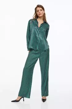 Атласные брюки H&M, зеленый/полосатый