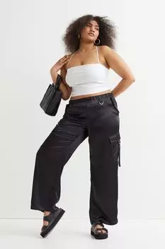 Атласные брюки карго H&amp;M+, черный