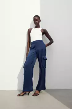 Атласные брюки-карго H&M, синий