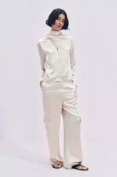 Атласные брюки карго коллекция zw ZARA, бежевый