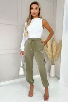 Атласные брюки-карго с манжетами Ax Paris, зеленый