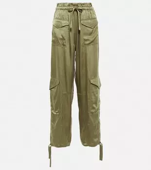Атласные брюки карго с высокой посадкой GANNI, зеленый