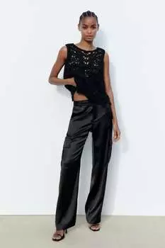 Атласные брюки карго ZARA, черный