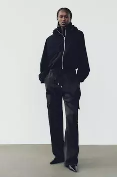 Атласные брюки карго ZARA, черный