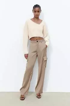 Атласные брюки карго ZARA, песок