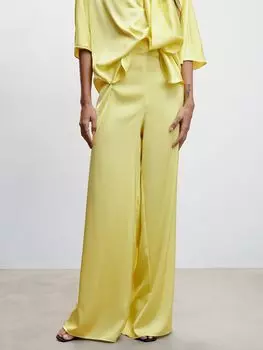 Атласные брюки-палаццо Mango Gala, желтые