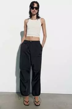Атласные брюки parachute ZARA, черный