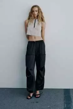Атласные брюки parachute Zara, черный