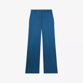 Атласные брюки прямого кроя со средней посадкой и жатыми складками The Kooples, синий