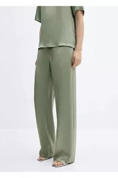 Атласные брюки с эластичной резинкой на талии Mango, зеленый