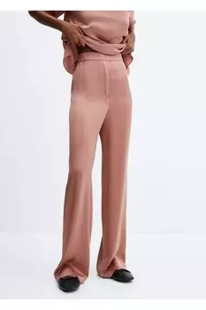 Атласные брюки с эластичной резинкой на талии Mango, розовый